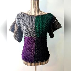 Mod Inspired Multi Colored Cowl Neck Crochet Top | Size S